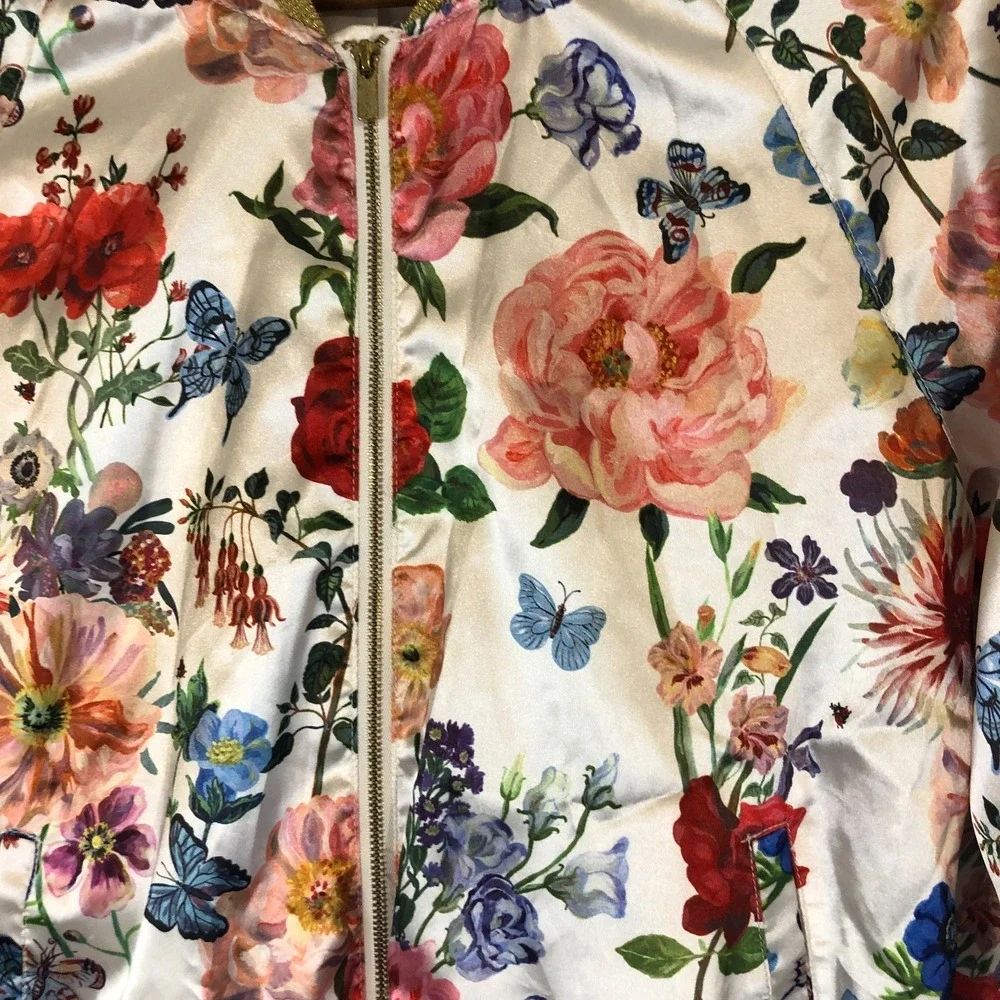 H&M  NATHALIE LETE Floral Bomber Jacket Coat Butterfly Eyeball US Girls 14Y